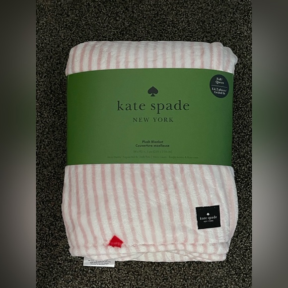 kate spade Other - Kate Spade New York ♠️ Pink and White Strips with ❤️ Plush Full /Queen Blanket